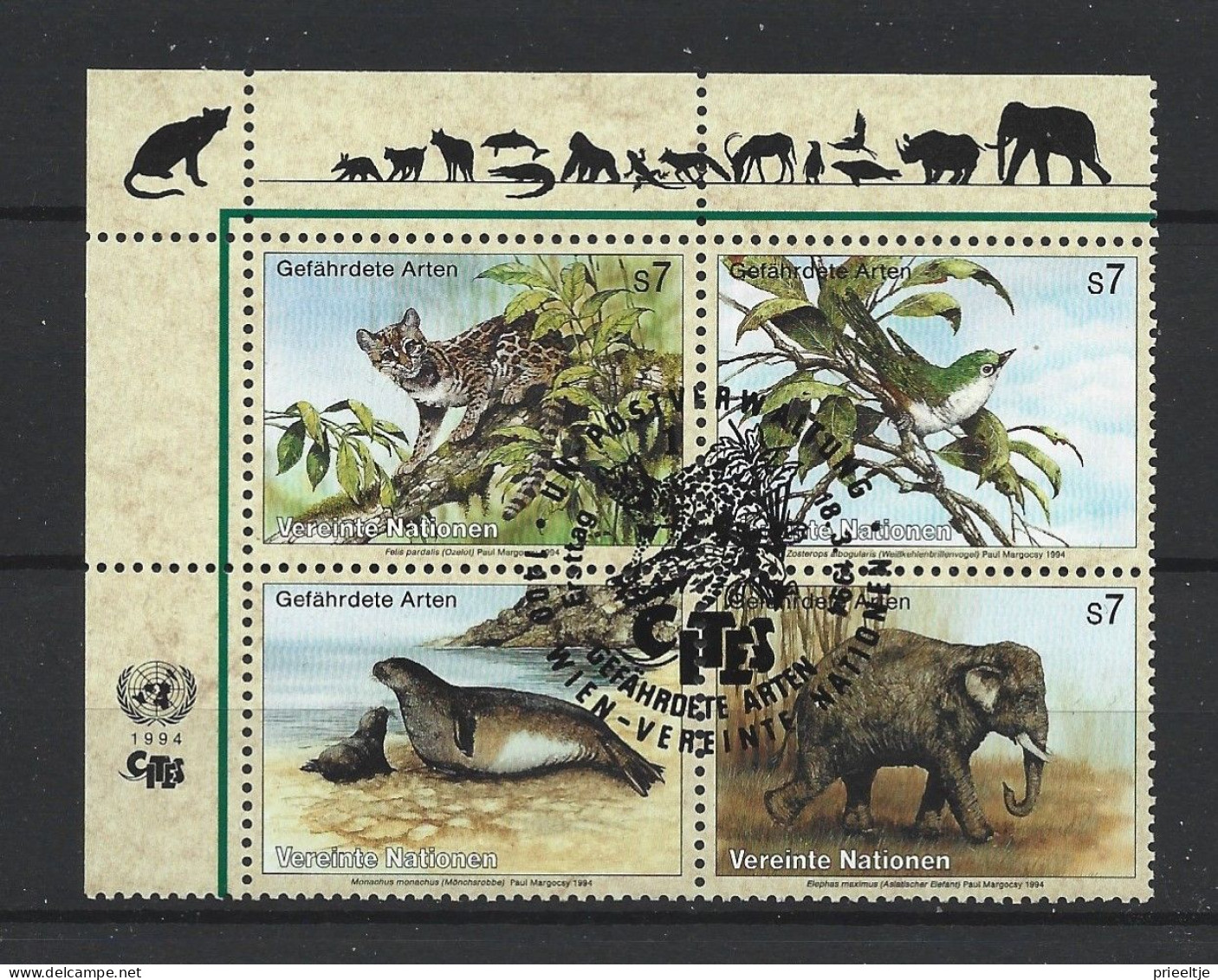 United Nations V. 1994 Endangered Fauna 4-block Y.T. 182/185 (0) - Oblitérés