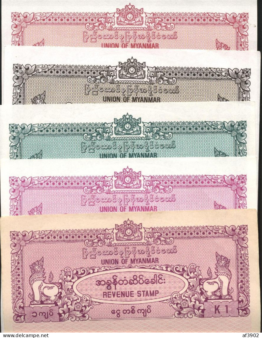 BURMA/MYANMAR REVENUE 1990 ISSUED  MYANMAR 1,5,6.10.25 KYATS SET UNC - Myanmar (Birmanie 1948-...)