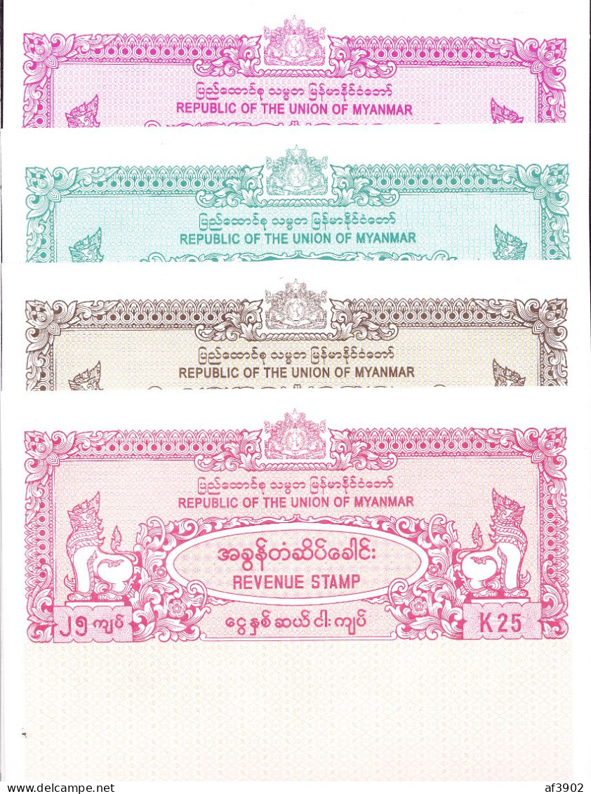 BURMA/MYANMAR REVENUE 2012 ISSUED REPUBLIC GOVERNMENT 5,6.10.25 KYATS SET UNC - Myanmar (Burma 1948-...)