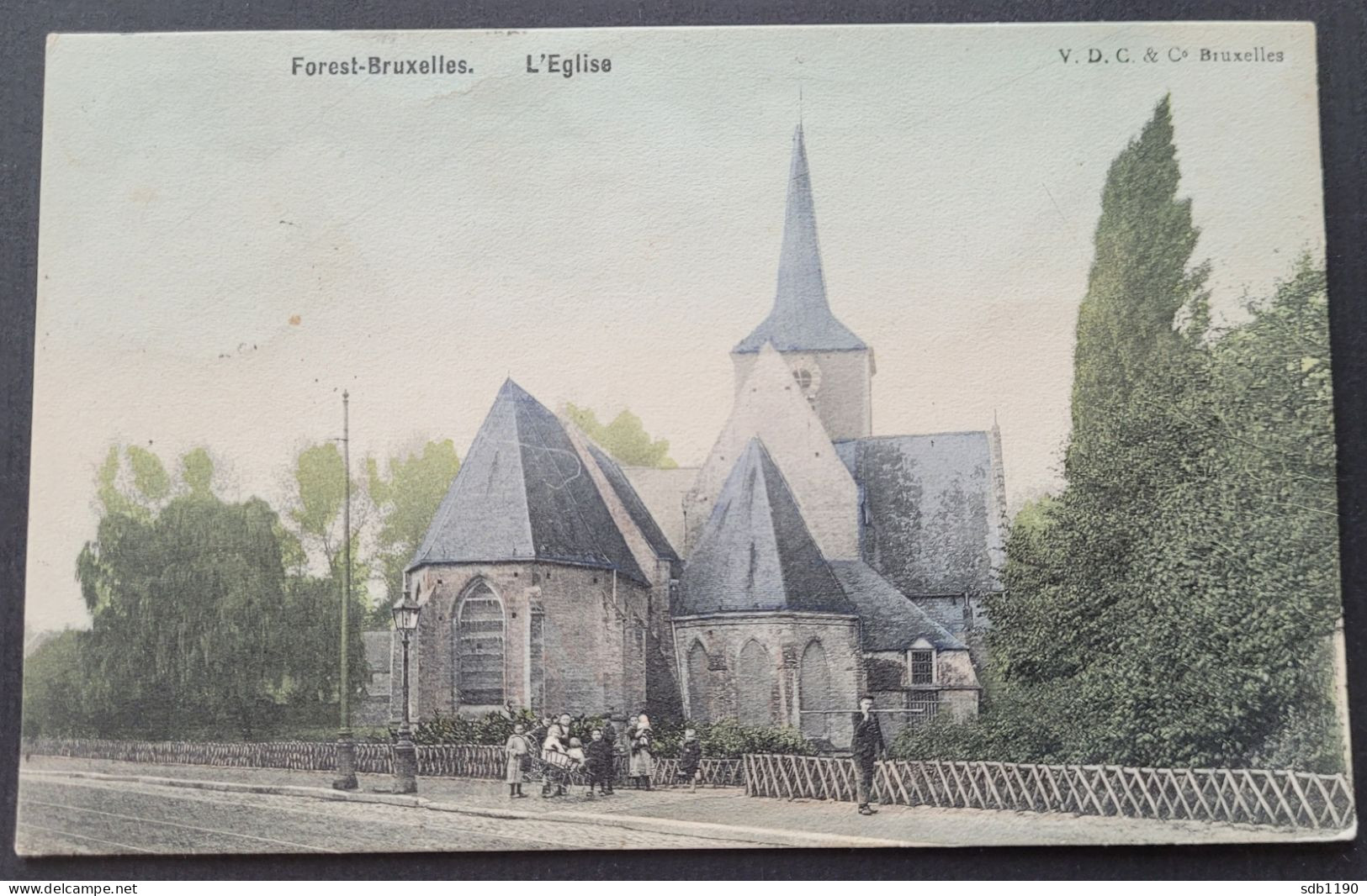 Forest-Bruxelles - L'Eglise (V.D.C. & Co Bruxelles), Colorisée & Circulée 1911 - Vorst - Forest