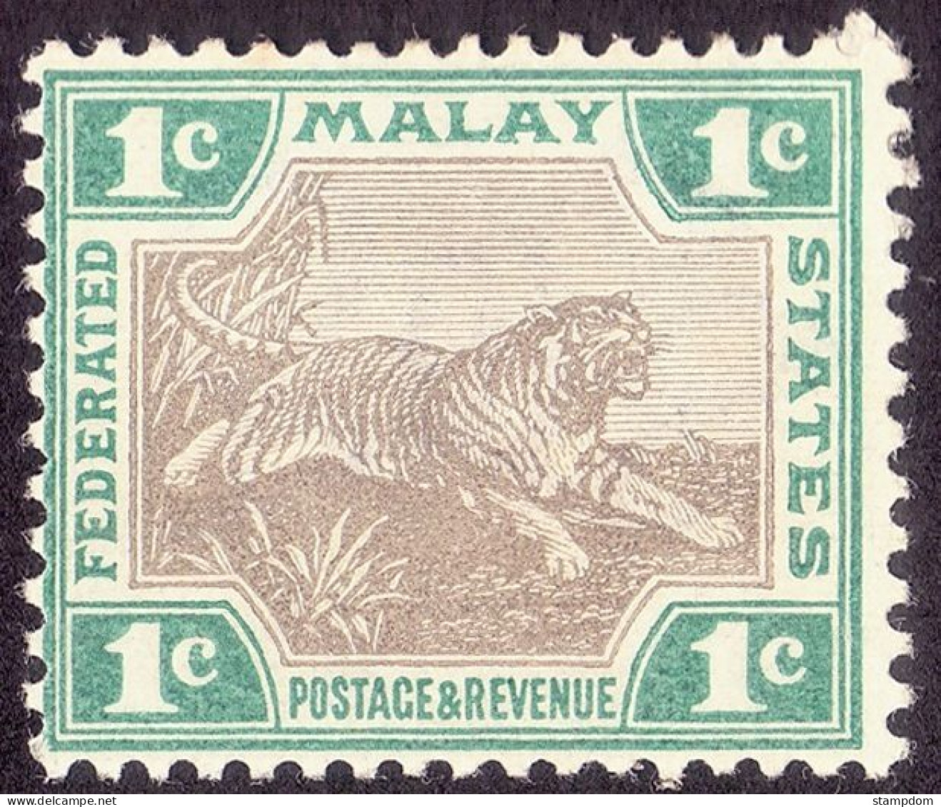 FEDERATED MALAY STATES FMS 1900 1c W.CA Sc#18a MH-TONED GUM @TA407 - Federated Malay States