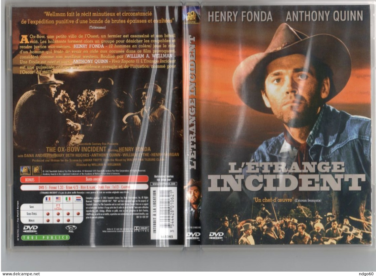 DVD Western - L' étrange Incident (1942) Avec Henry Fonda & Anthony Quinn - Western