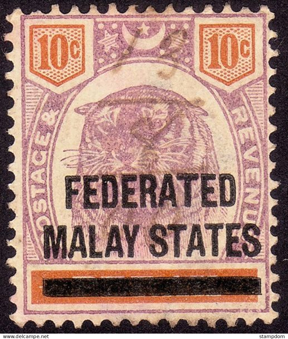 FEDERATED MALAY STATES FMS 1900 Ovpt On Perak (Sc#53) 10c W.CA Sc#10 Pen Cancel @TA337 - Federated Malay States