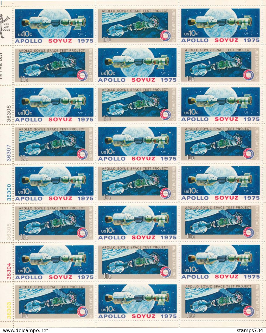 USA 1975 - Space Cooperation With The USSR, Ful Sheet Of 24 Stamps(12 Sets), MNH** - Blocks & Sheetlets