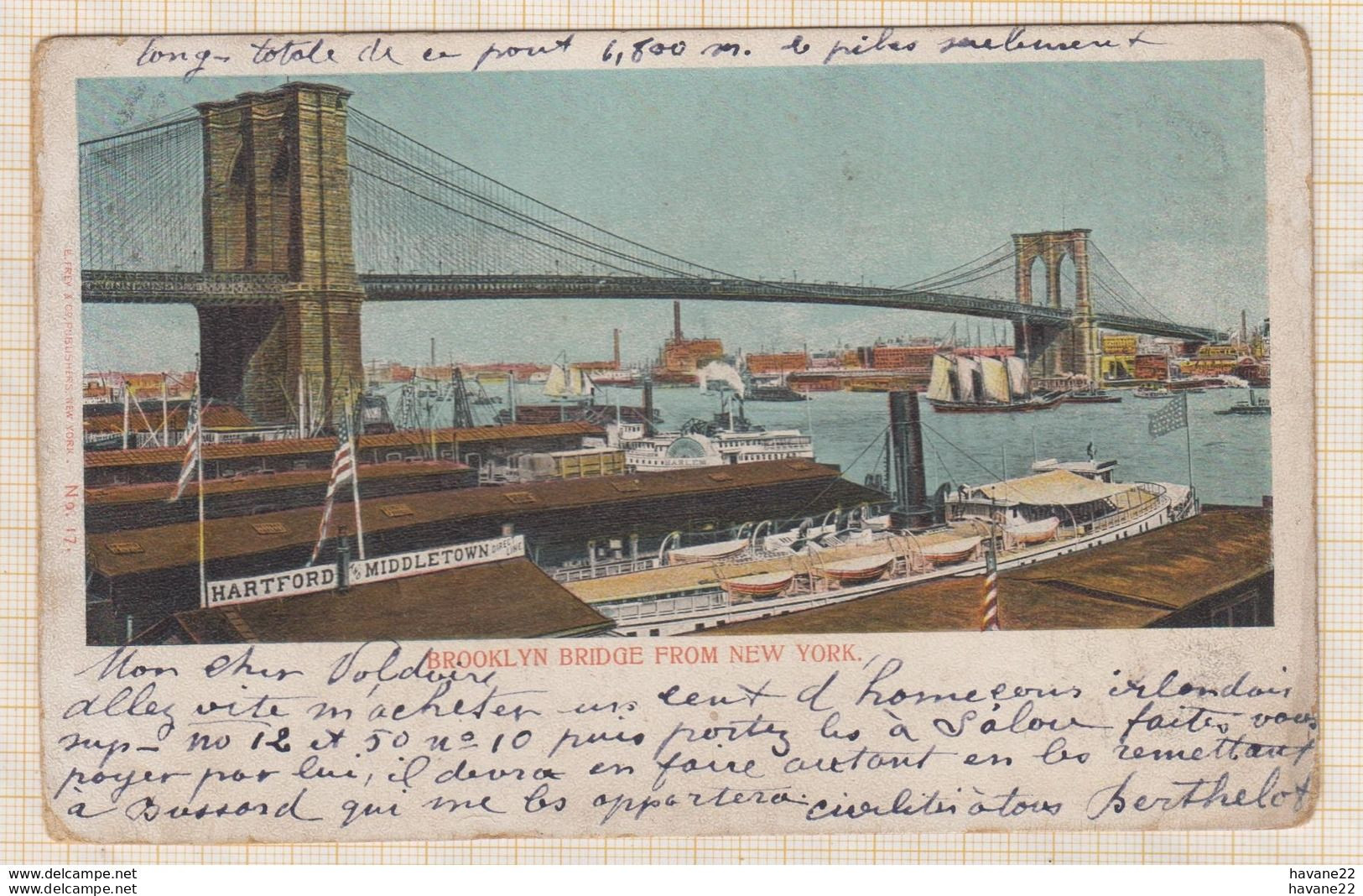 8AK2942 NEW YORK BROOKLYN BRIDGE FROM  1904  2 SCANS - Brooklyn
