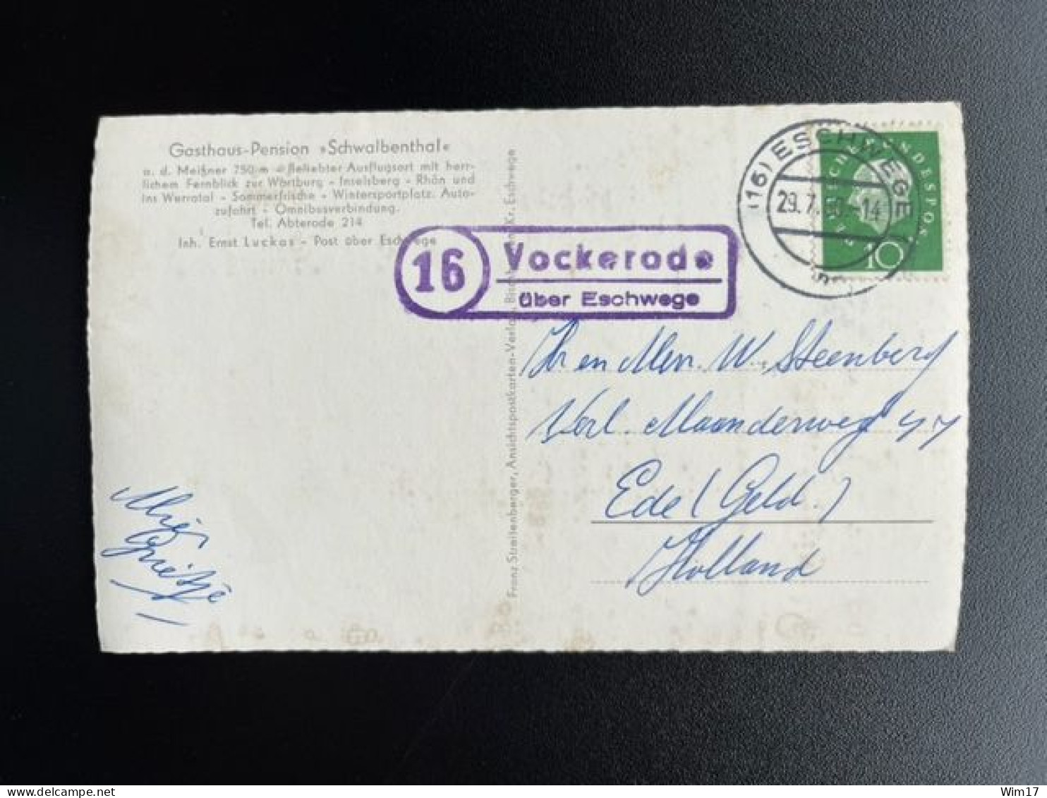 GERMANY 1960 POSTCARD ESCHWEGE TO EDE 29-07-1960 DUITSLAND DEUTSCHLAND VOCKERODE UBER ESCHWEGE - Cartes Postales Privées - Oblitérées
