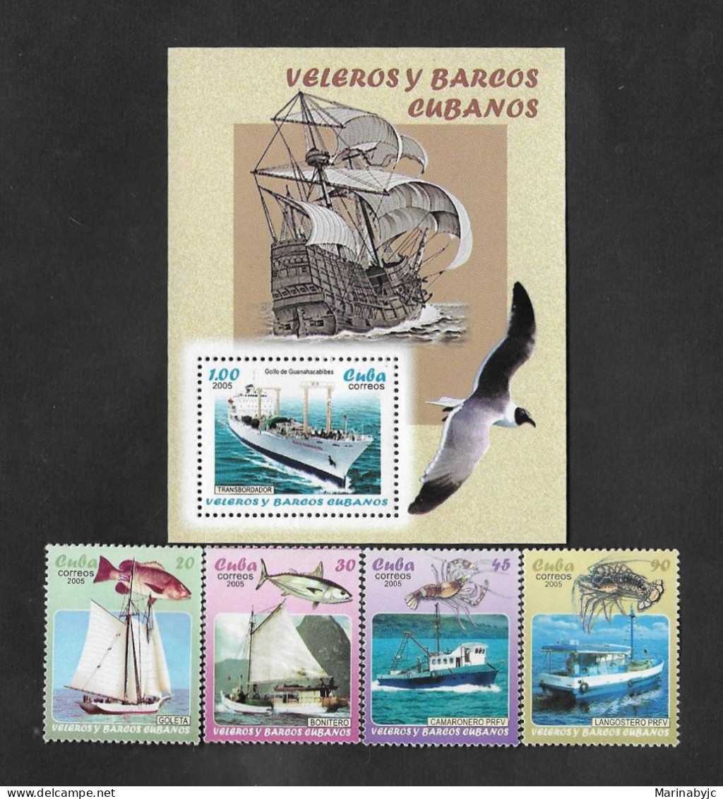 SE)2005 CUBA, CUBAN SAILBOATS AND BOATS, FERRY, SCHOONER, BONITERO, GRP SHRIMP BOAT, LOBSTER BOAT, SS, 4 STAMPS MNH - Gebruikt