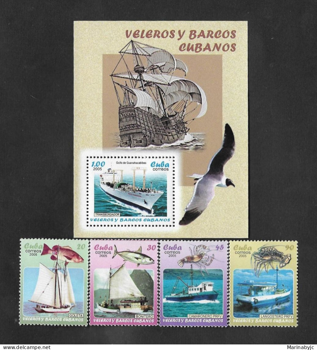 SE)2005 CUBA, CUBAN SAILBOATS AND BOATS, FERRY, SCHOONER, BONITERO, GRP SHRIMP BOAT, LOBSTER BOAT, SS, 4 STAMPS MNH - Used Stamps