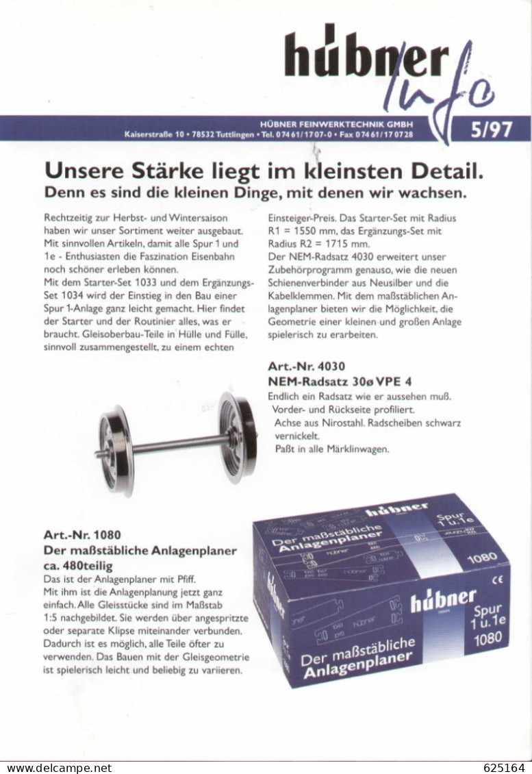 Catalogue HÜBNER 1997. 5  Informationsblatt - Spur 1  1:32 - Alemania