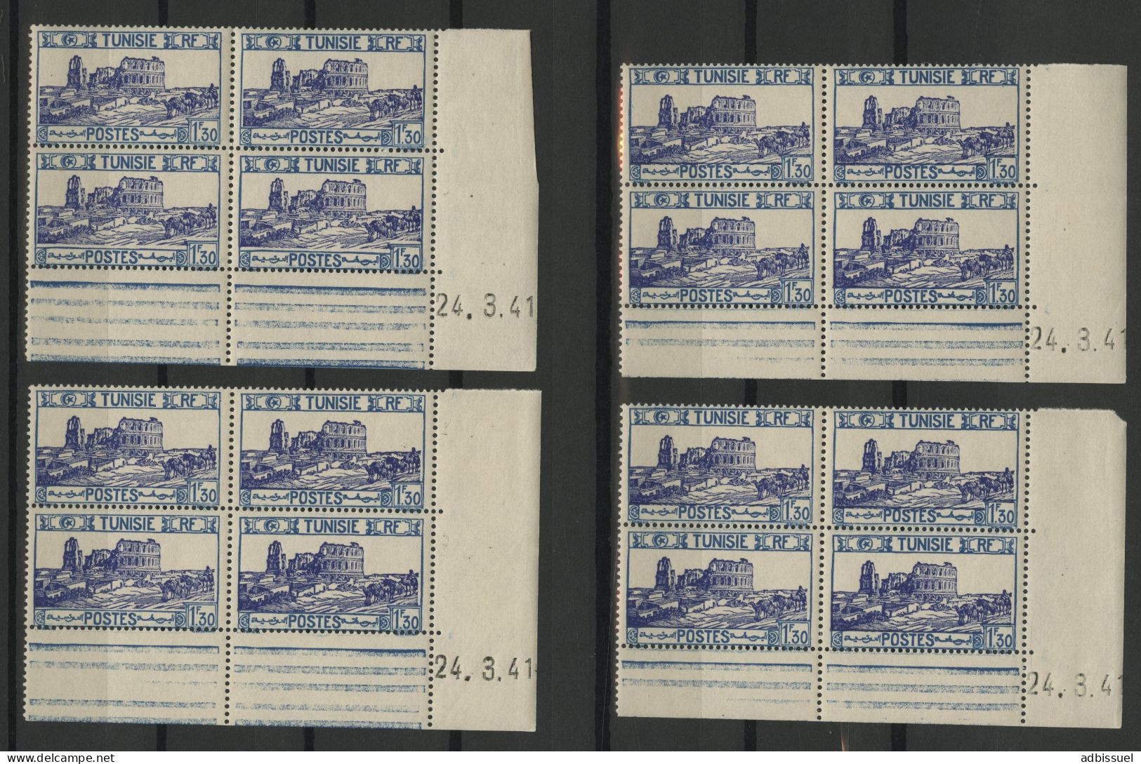 TUNISIE N° 214 12 Blocs Avec Coin Daté Du 24/3/41 Neuf Sans Charnière ** (MNH) TB - Unused Stamps