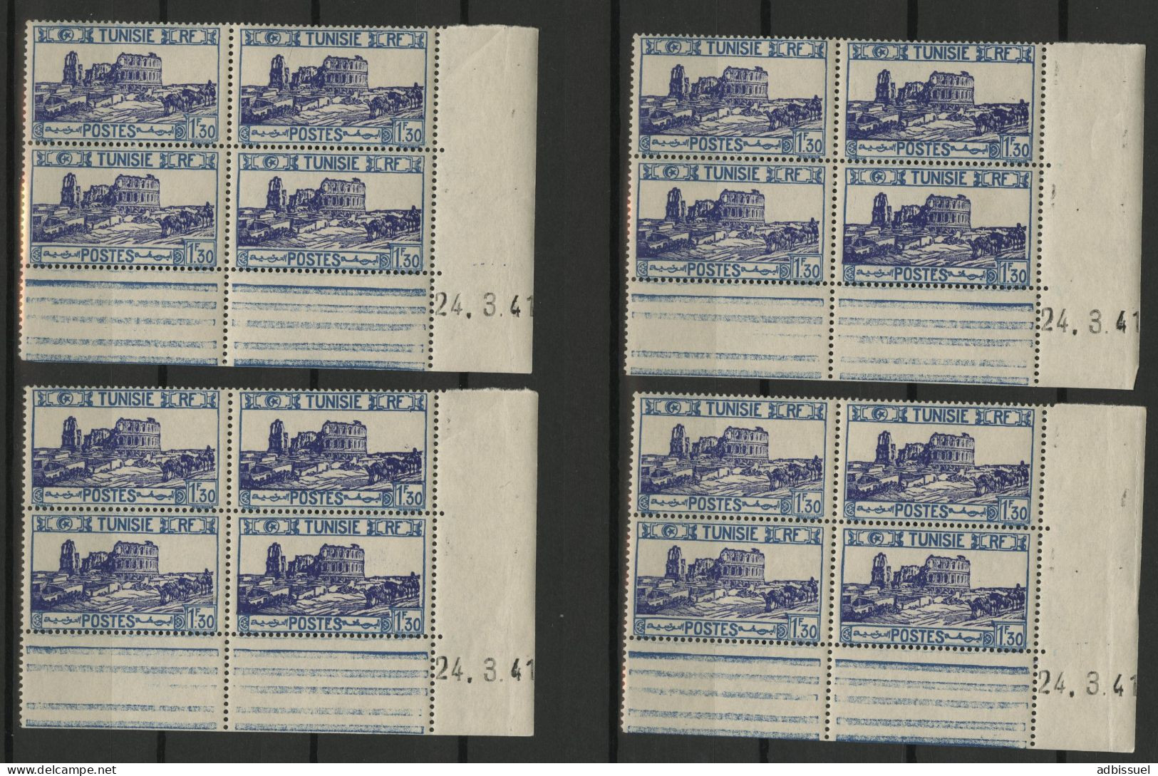 TUNISIE N° 214 12 Blocs Avec Coin Daté Du 24/3/41 Neuf Sans Charnière ** (MNH) TB - Ongebruikt