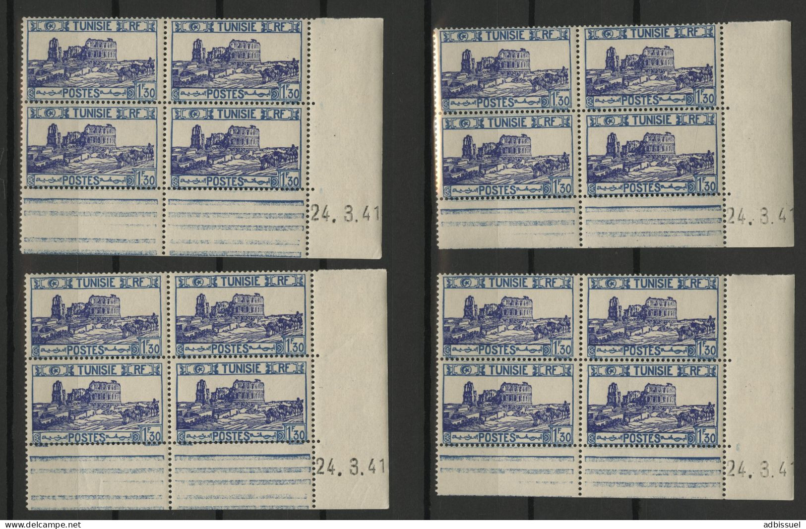 TUNISIE N° 214 12 Blocs Avec Coin Daté Du 24/3/41 Neuf Sans Charnière ** (MNH) TB - Ongebruikt