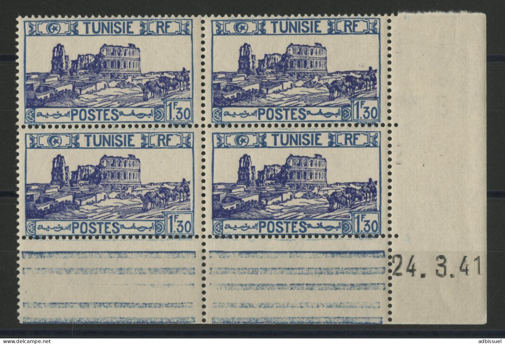 TUNISIE N° 214 Bloc Avec Coin Daté Du 24/3/41 Neuf Sans Charnière ** (MNH) TB - Nuevos