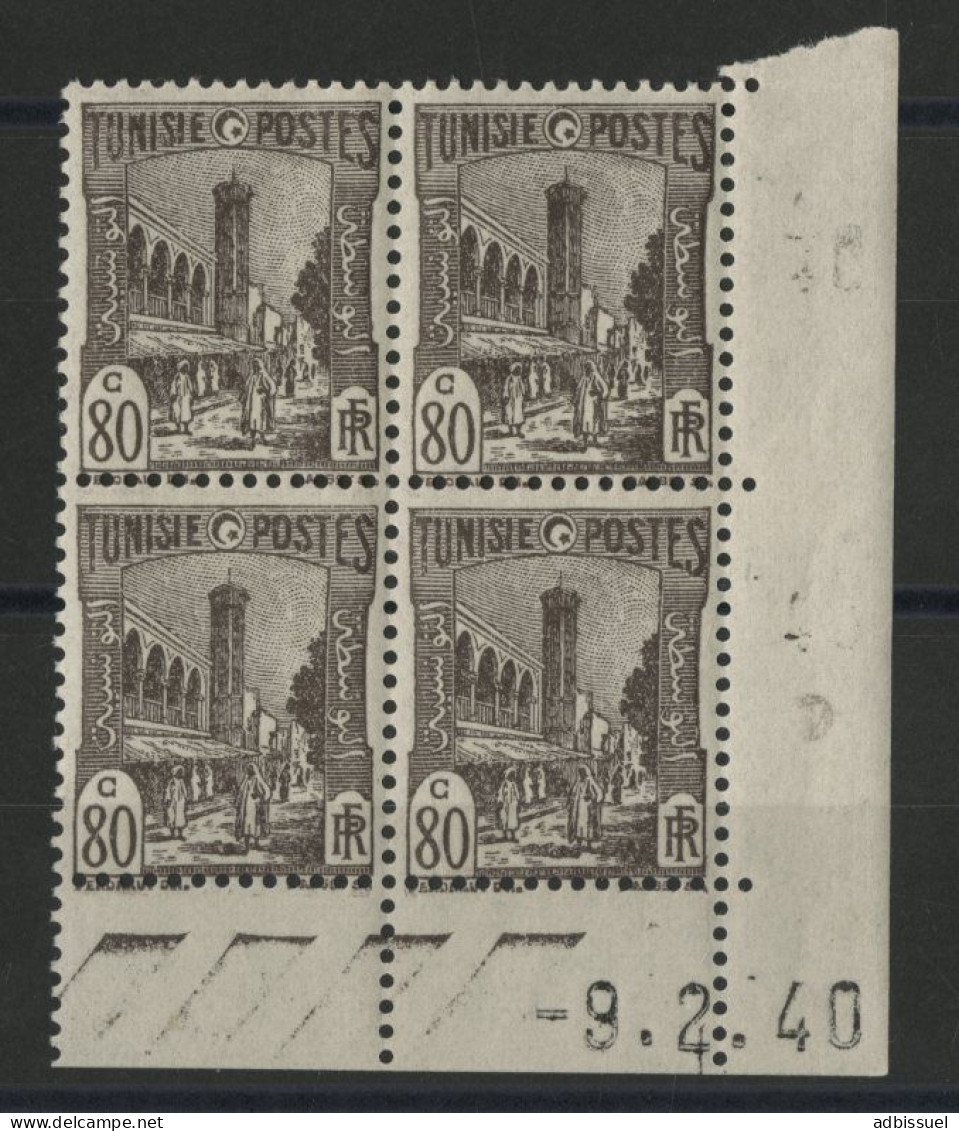 TUNISIE N° 210 Bloc Avec Coin Daté Du 9/2/40 Neuf Sans Charnière ** (MNH) TB - Unused Stamps