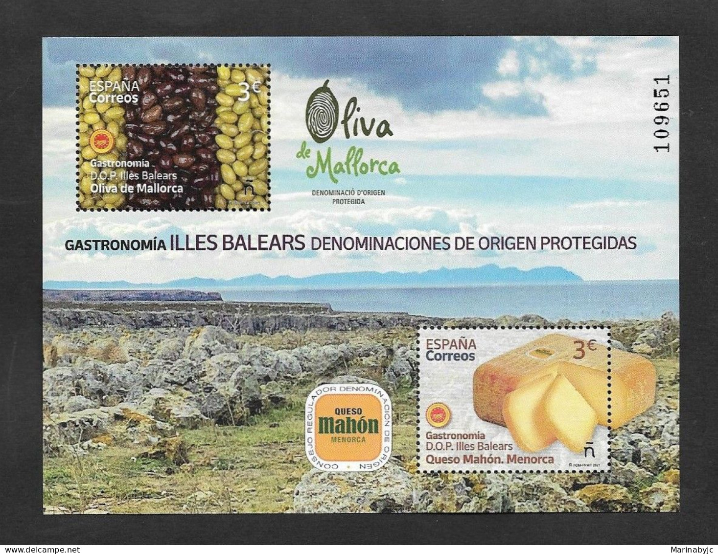Vtaebm.SE)2021 SPAIN, GASTRONOMY OF THE BALEARIC ISLANDS, TWO STAMPS DEDICATED TO LAS OLIVAS DE MALLORCA AND MAHÓN CHE - Gebraucht