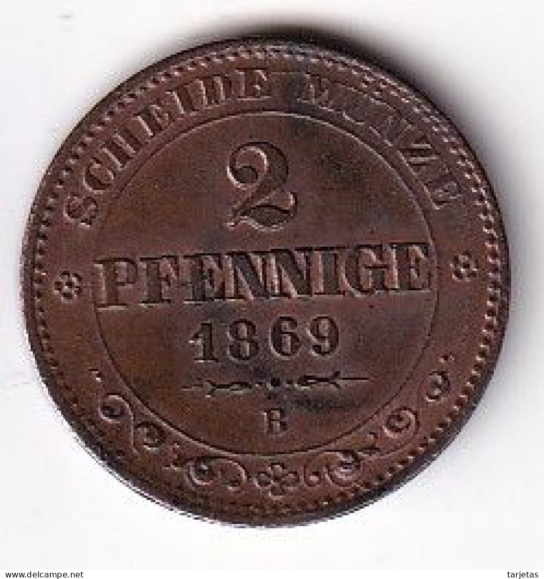 MONEDA DE ALEMANIA DE 2 PFENNIG DEL AÑO 1869 LETRA B  (COIN) - 2 Pfennig