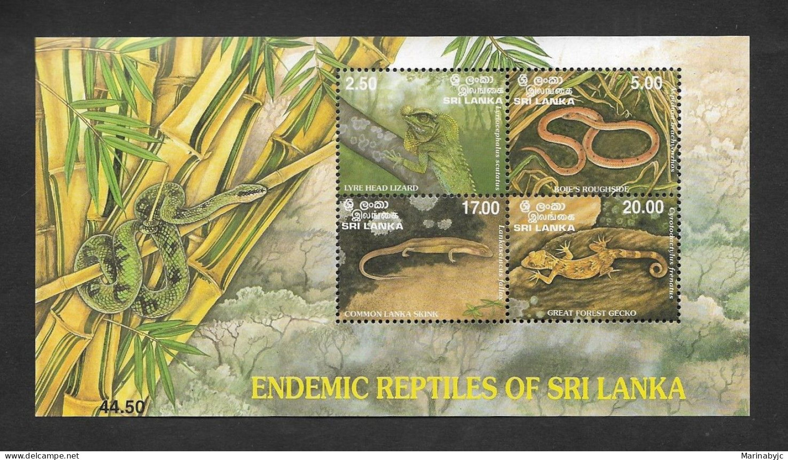 SD)1997 SRI LANKA  ENDEMIC REPTILES, ROUGH-SIDED BOA, SOUVENIR LEAF, MNH - Sri Lanka (Ceylan) (1948-...)