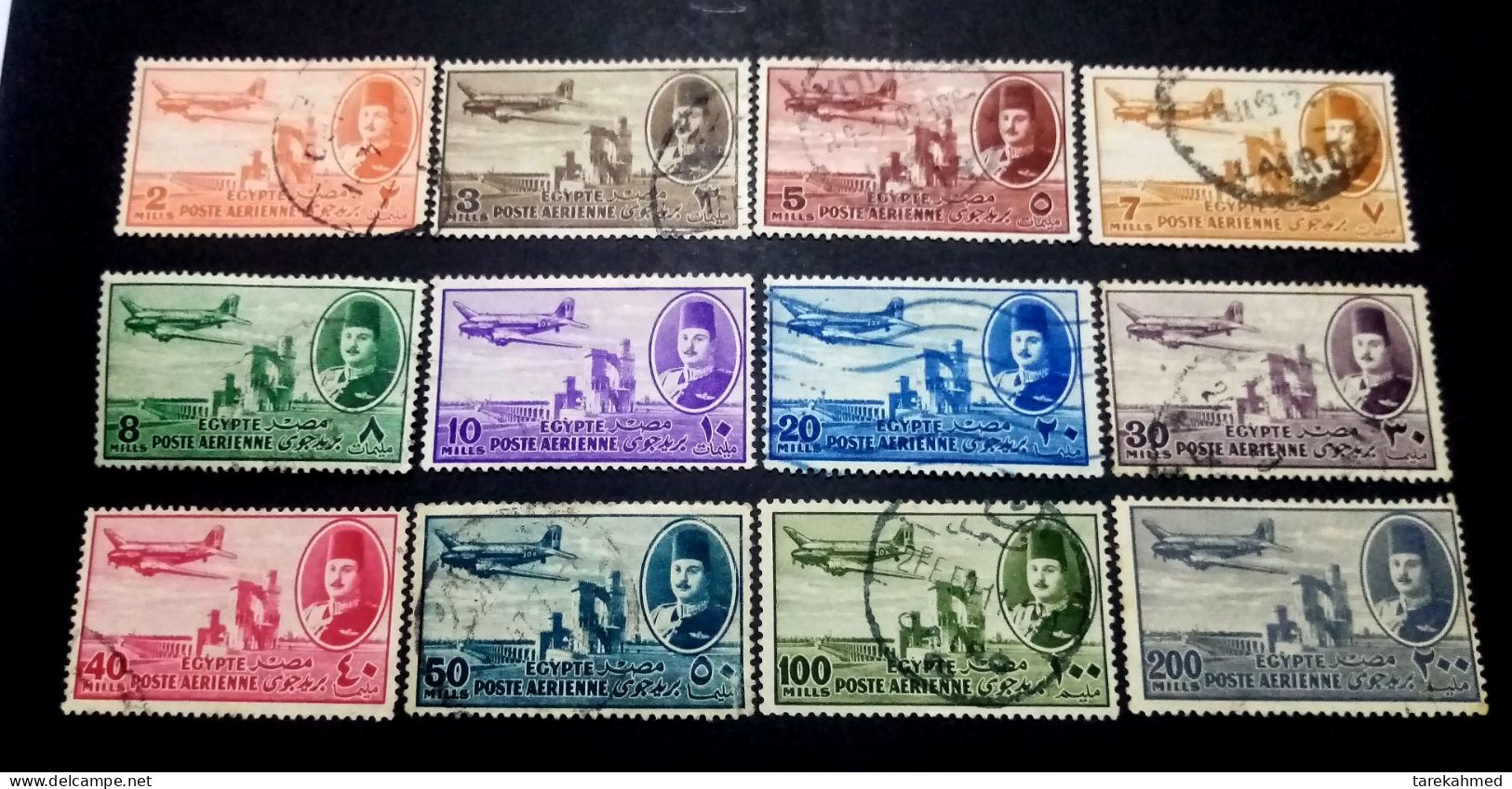 EGYPT AIRMAIL 1947, Complete SET Of KING FAROUK , AIRPLANE DC-3 OVER DELTA DAM, VF - Used Stamps