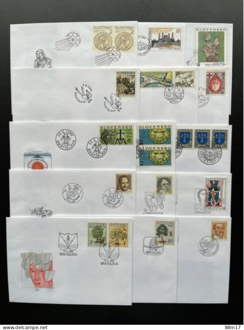 SLOVAKIA SLOVENSKO 1993 LOT OF 15 DIFFERENT FDC'S - FDC