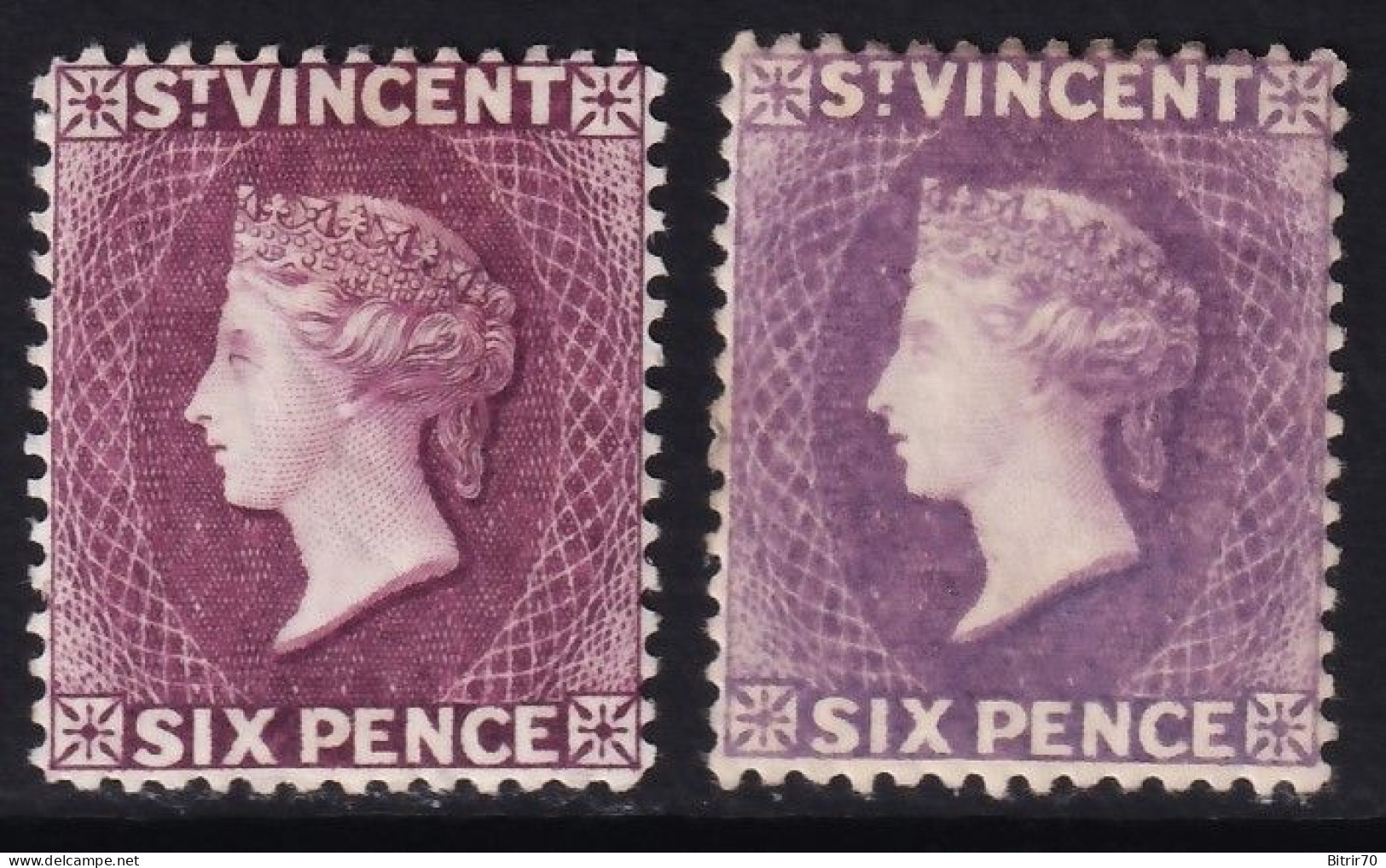 St.Vincent. 1885-89 Y&T. 36, 36a, MH. 6 P. Lila / Violeta. - St.Vincent (...-1979)