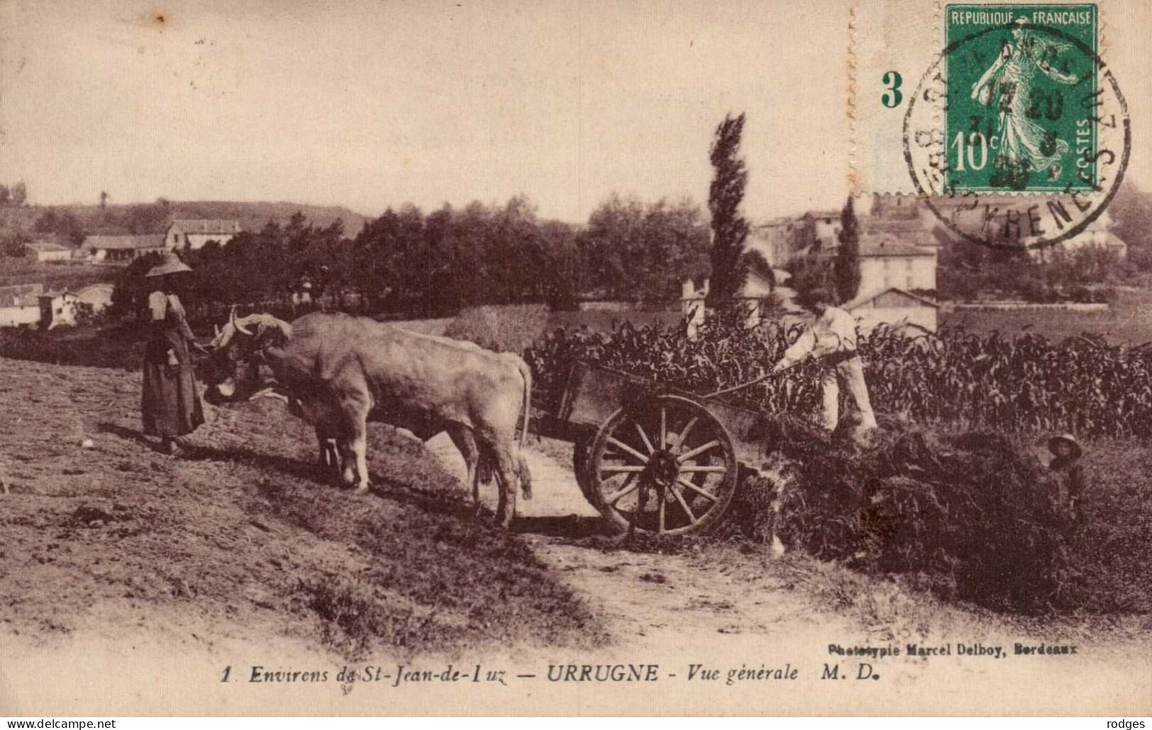 64 , Cpa  URRUGNE , 1 , Vue Générale (attelage Boeufs)  (09458.MS4) - Urrugne