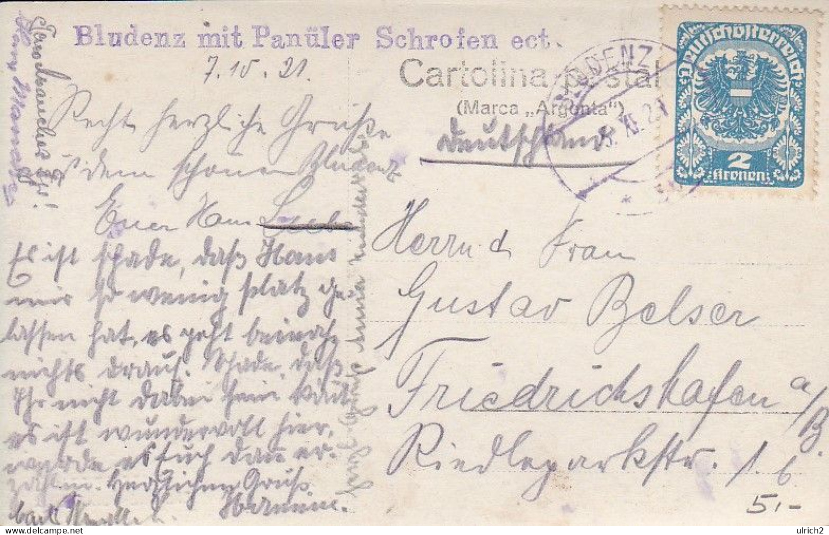 AK Bludenz Mit Panüler Schrofen - 1921 (67212) - Bludenz