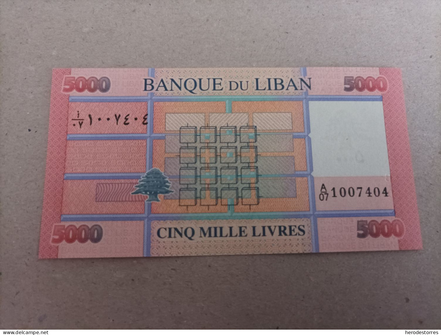 Billete De Líbano De 5000 Libras, Año 2014, Serie A, UNC - Libanon