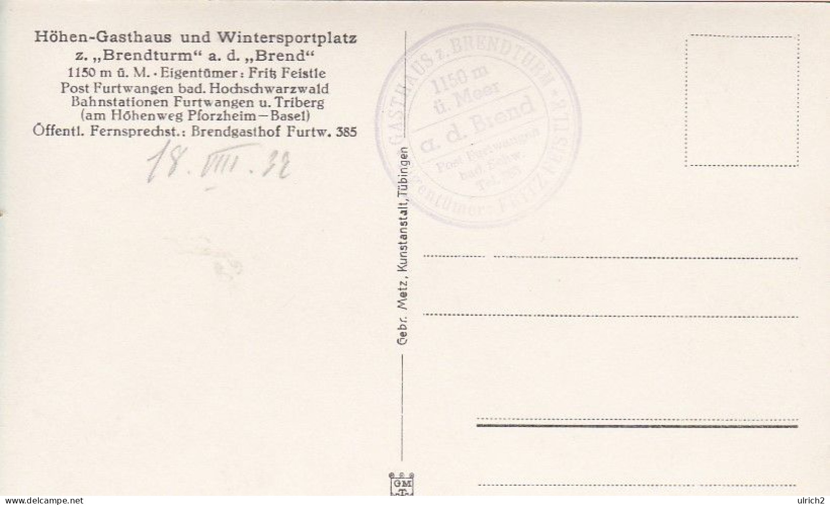 AK Blick Vom Brend I.d. Simonswälder Tal U.a.d. Kandel - 1932 (67214) - Furtwangen