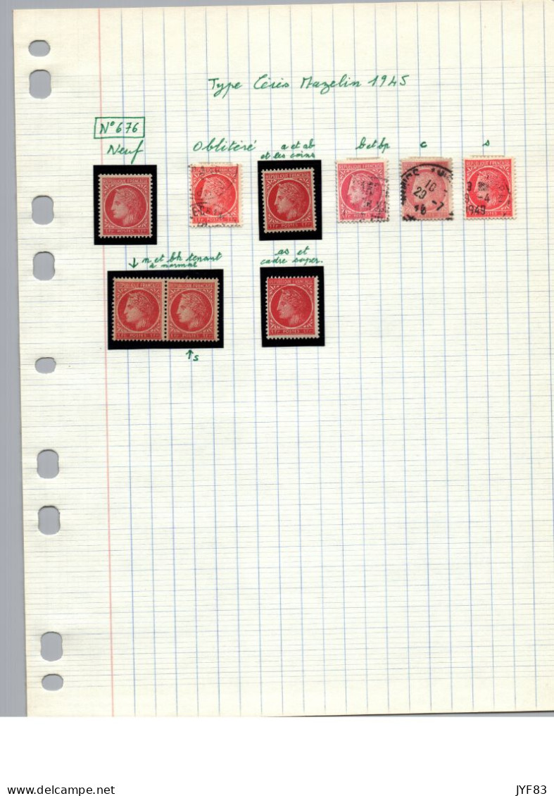 Variétés De Timbres N°676 Type Céres Mazelin Neuf Set Oblitérés - Unused Stamps