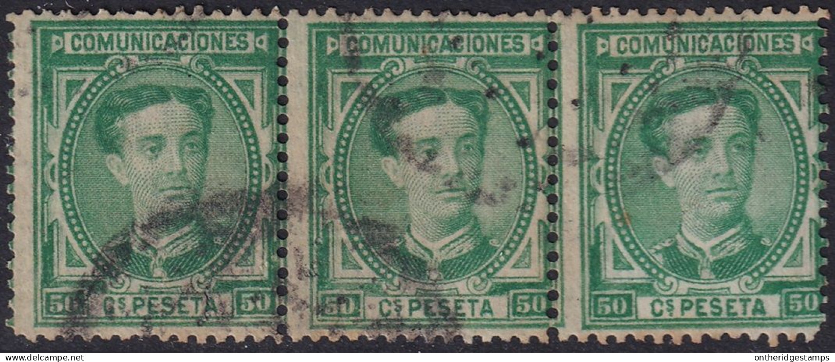 Spain 1876 Sc 227 España Ed 179 Strip Of 3 Used Toned Perfs - Usados