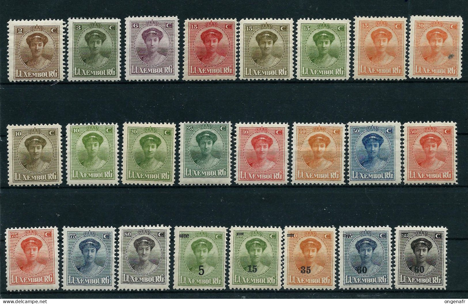 Lot De 24 Timbres **  N° 119/131 ( M: 122/133) + Surchargés - 1921-27 Charlotte Voorzijde