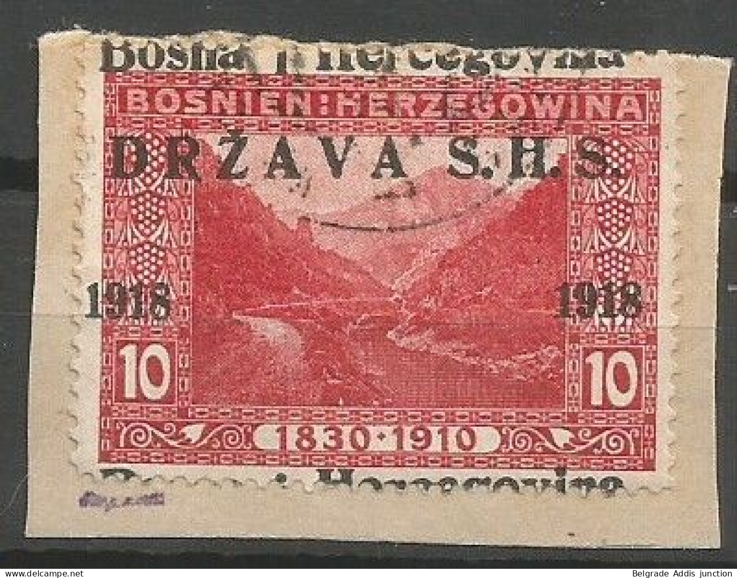 Yugoslavia Kingdom SHS Bosnia Jugoslawien Mi.3 With Shifted Overprint Used On Piece 1918 Signed Marjanovic - Ongebruikt