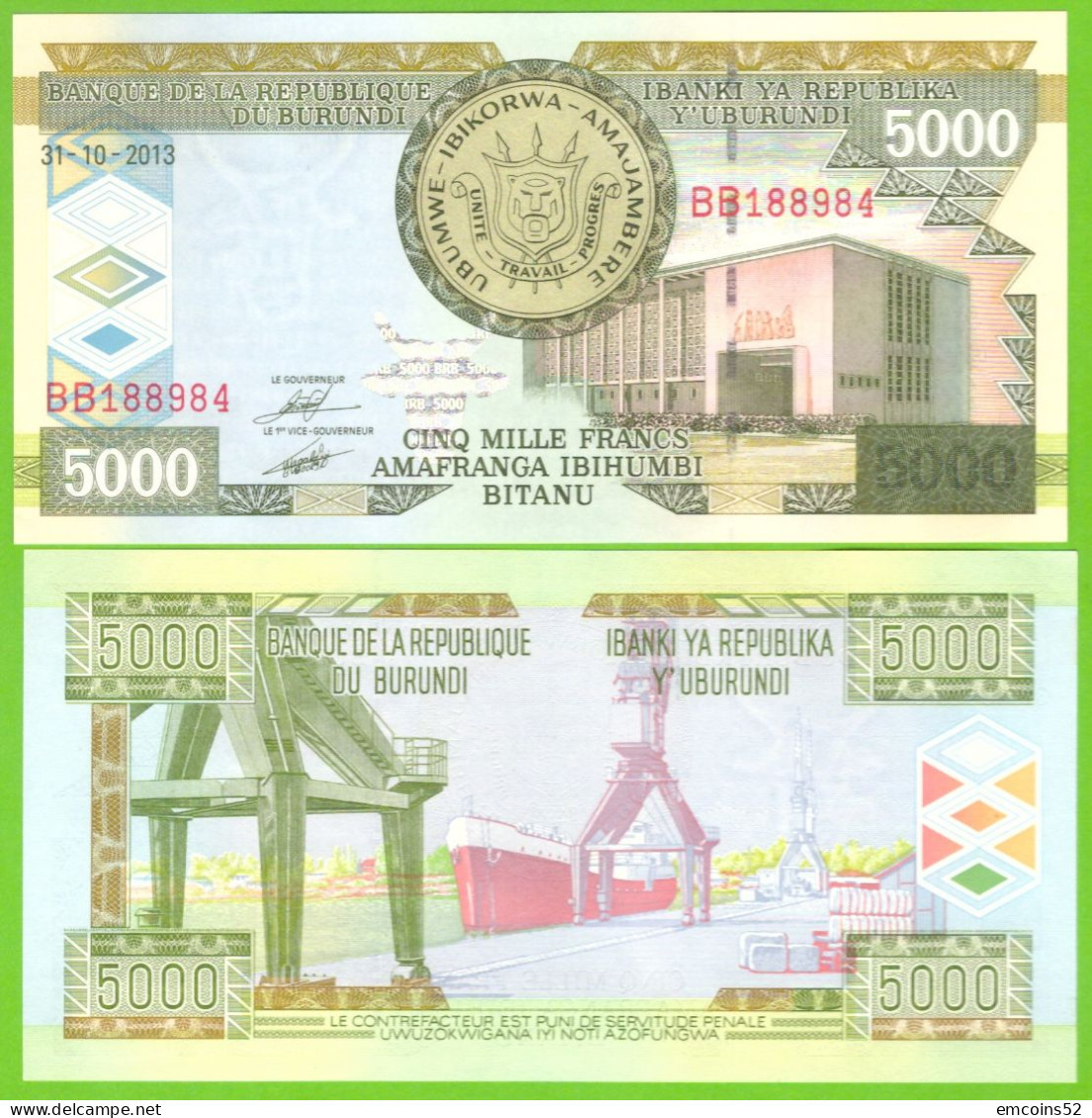 BURUNDI 5000 FRANCS 2013 P-48c UNC - Burundi