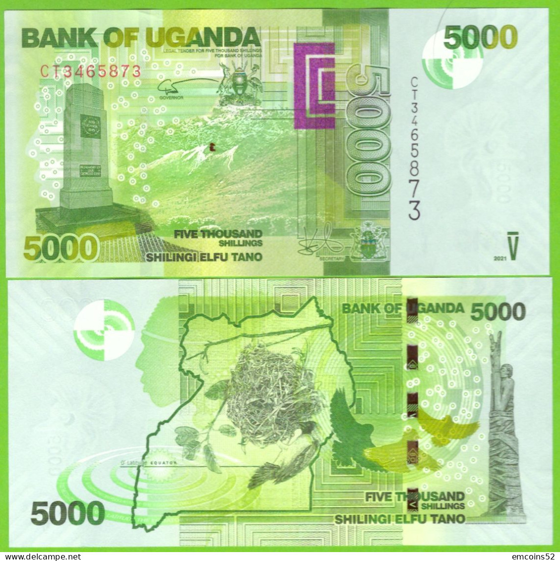 UGANDA 5000 SHILINGI 2021  P-51g UNC - Oeganda