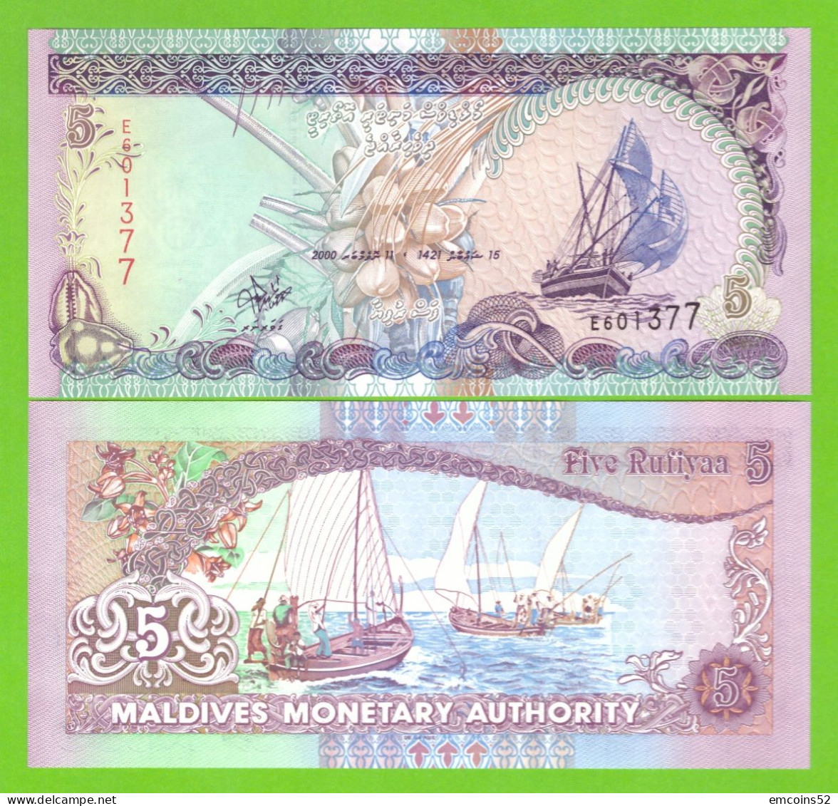 MALDIVES 5 RUFIYAA 2000 P-18b  UNC - Maldivas