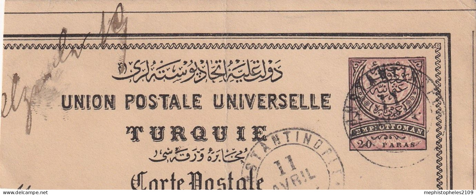 OTTOMAN EMPIRE - 20para With Constaninople Cancel Cut From Preprinted Postcard - Storia Postale
