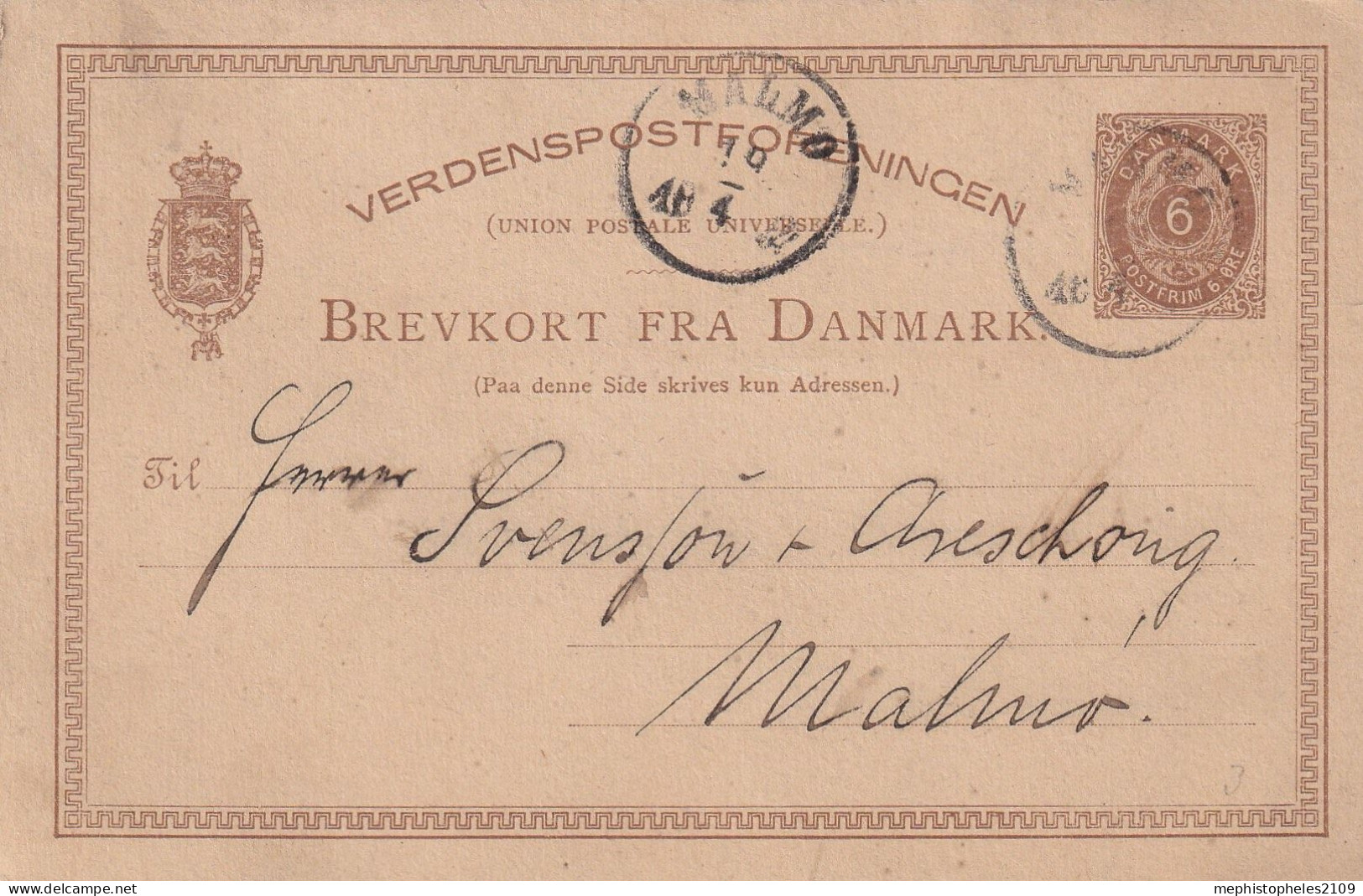 DENMARK - 6o Postcard To Malmö - Storia Postale