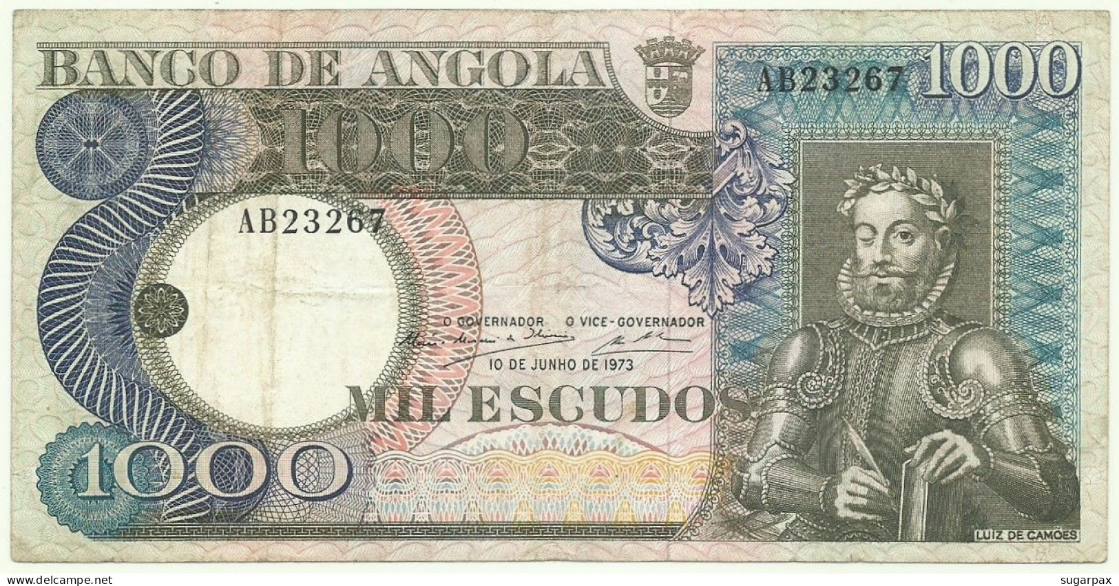 Angola - 1000 Escudos - 10.6.1973 - Pick: 108 - Serie AB - Luiz De Camões - PORTUGAL - 1.000 - Angola