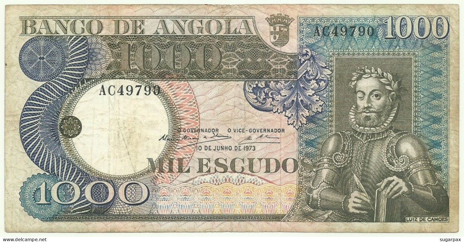 Angola - 1000 Escudos - 10.6.1973 - Pick: 108 - Serie AC - Luiz De Camões - PORTUGAL - 1.000 - Angola