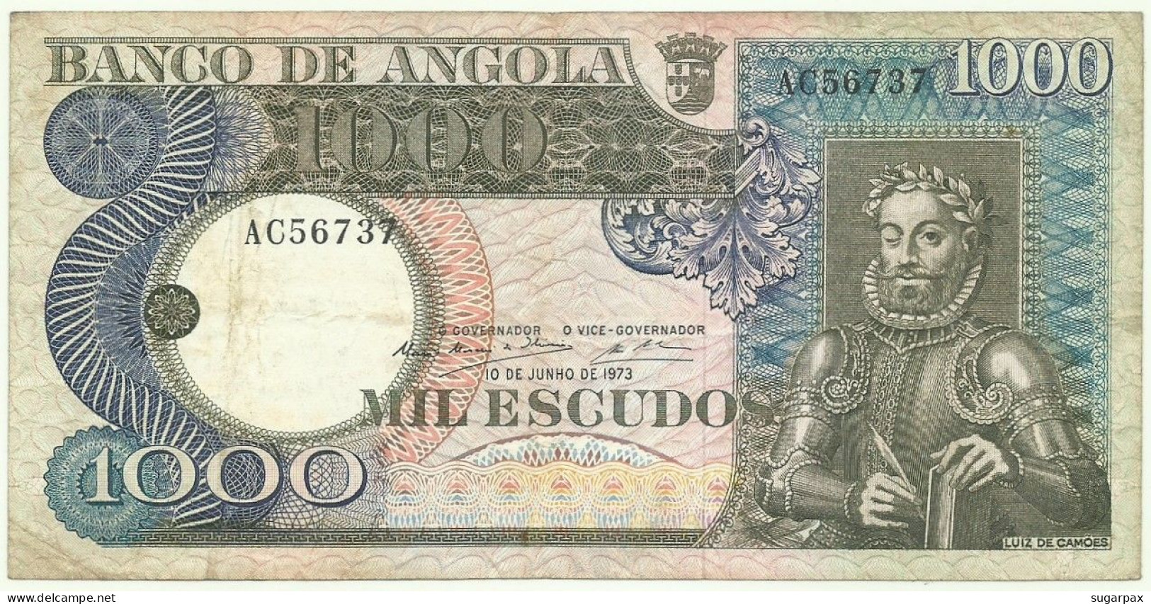 Angola - 1000 Escudos - 10.6.1973 - Pick: 108 - Serie AC - Luiz De Camões - PORTUGAL - 1.000 - Angola