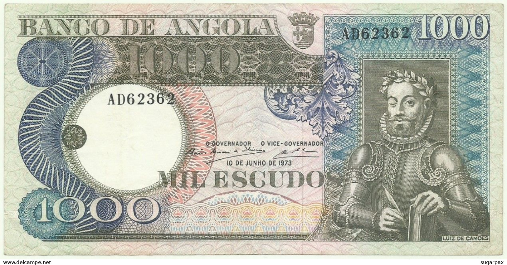 Angola - 1000 Escudos - 10.6.1973 - Pick: 108 - Serie AD - Luiz De Camões - PORTUGAL - 1.000 - Angola