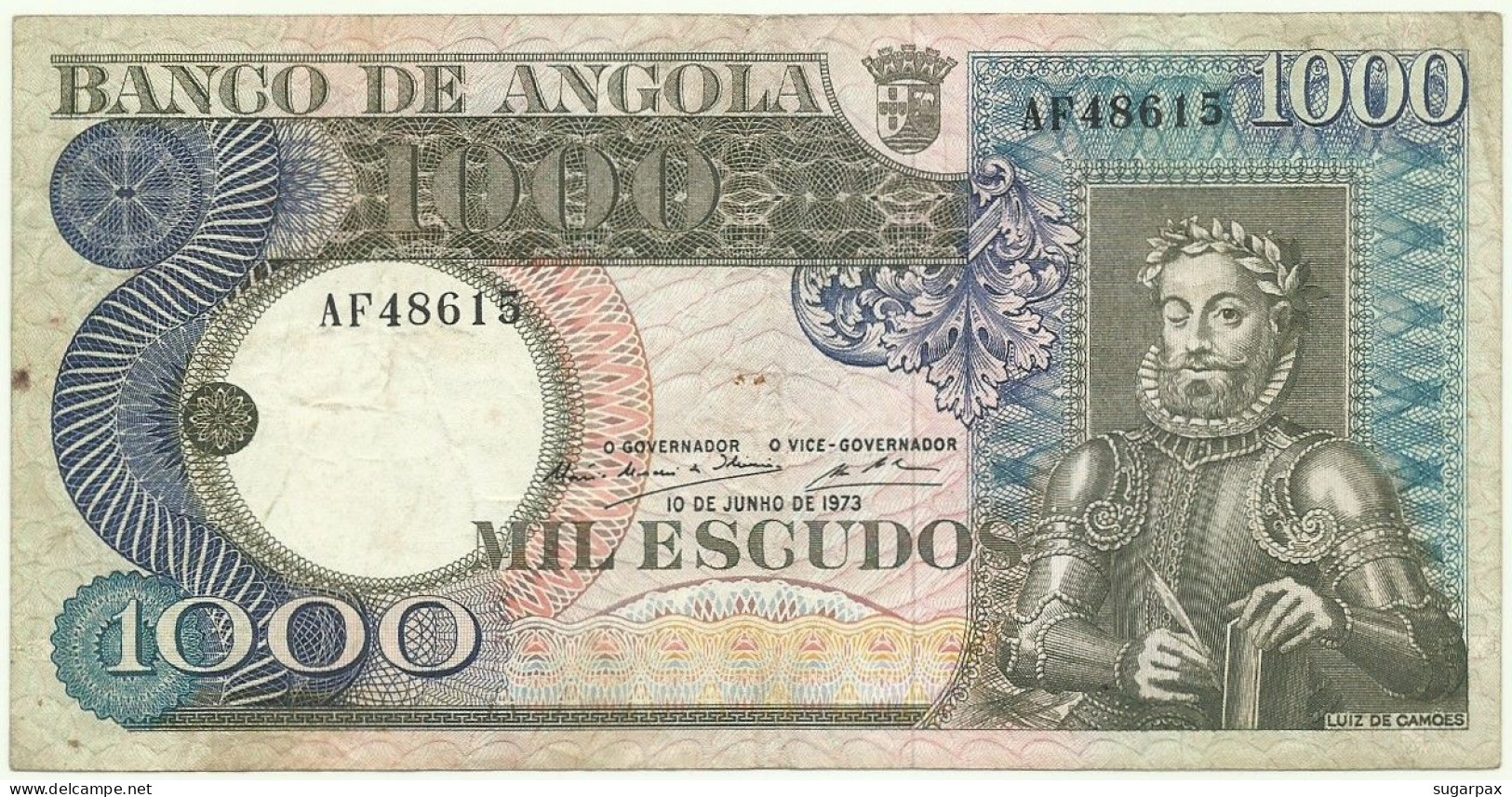 Angola - 1000 Escudos - 10.6.1973 - Pick: 108 - Serie AF - Luiz De Camões - PORTUGAL - 1.000 - Angola