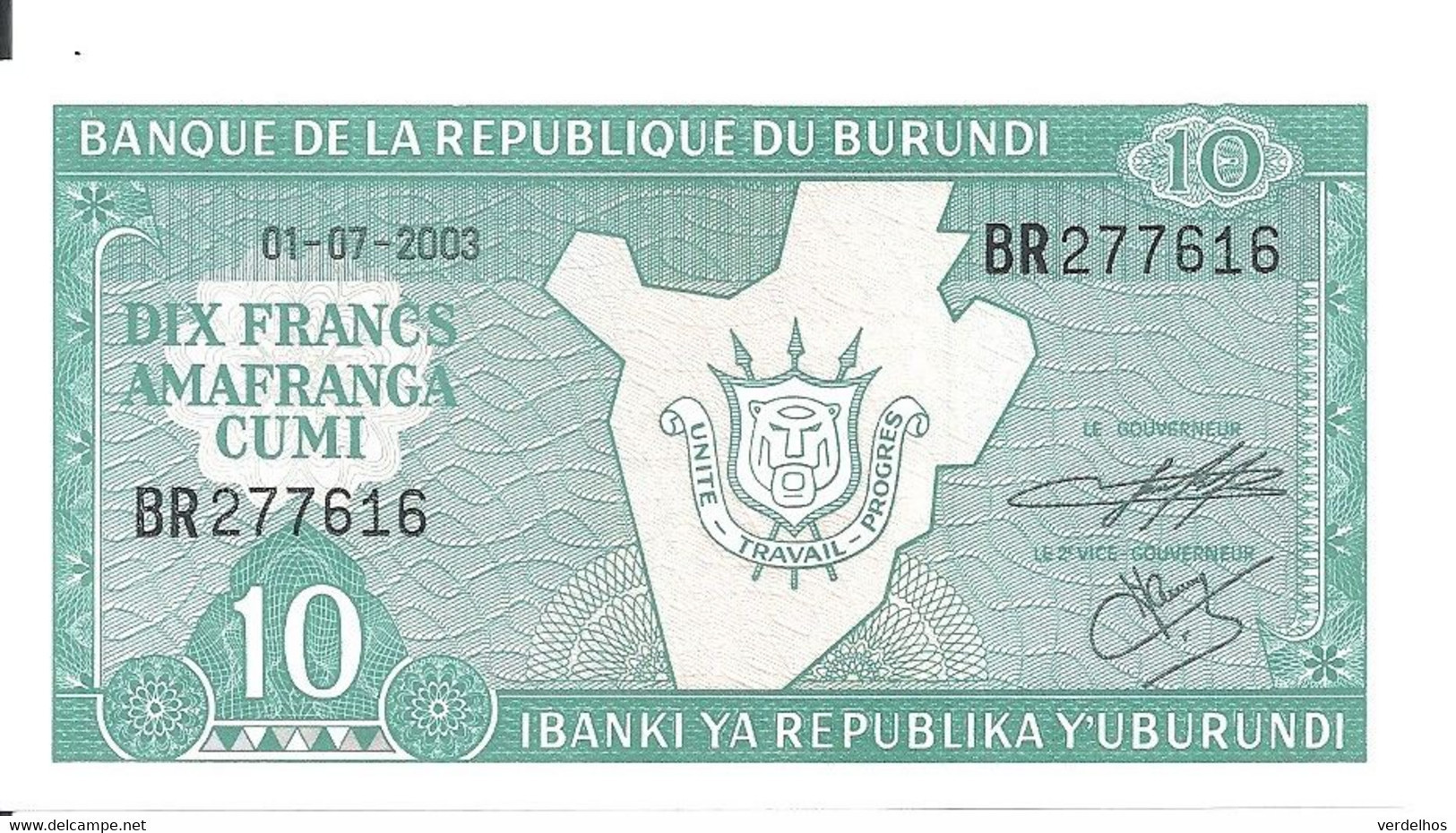 BURUNDI 10 FRANCS 2003 UNC P 33 D - Burundi