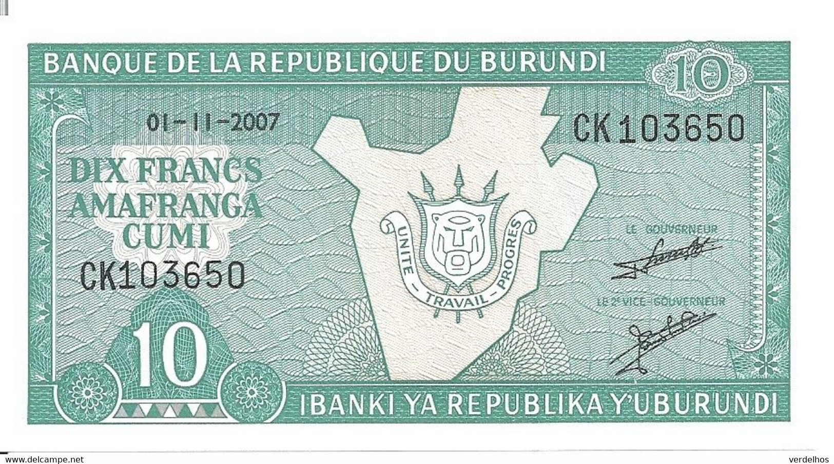 BURUNDI 10 FRANCS 2007 UNC P 33 E - Burundi