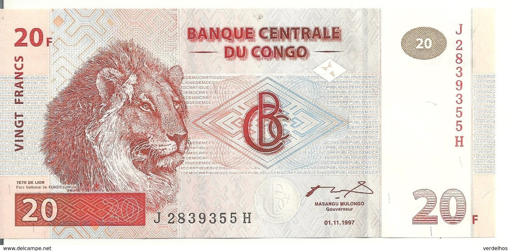 CONGO 20 FRANCS 1997 UNC P 88 - Unclassified