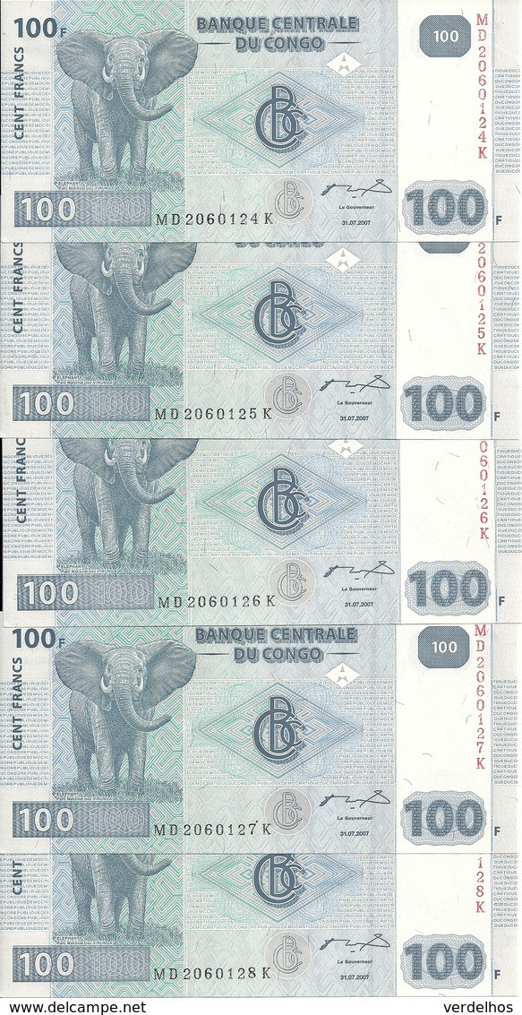 CONGO 100 FRANCS 2007 UNC P 98 A ( 5 Billets ) - Ohne Zuordnung