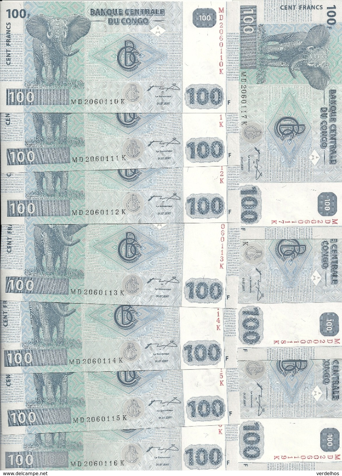 CONGO 100 FRANCS 2007 UNC P 98 A ( 10 Billets ) - Ohne Zuordnung