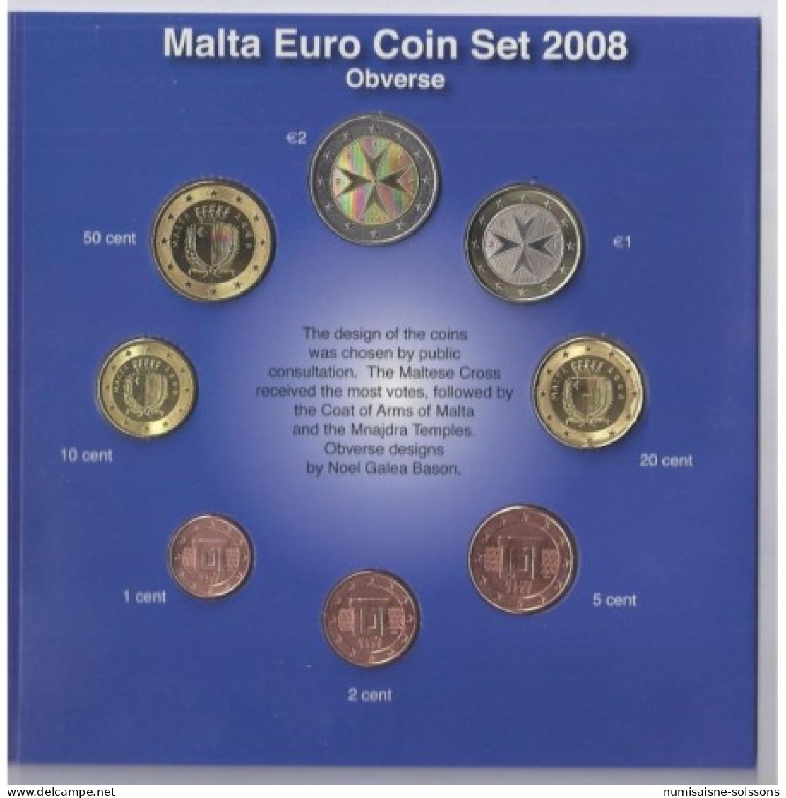 MALTE - COFFRET EURO BRILLANT UNIVERSEL 2008 - 8 PIECES (3.88 Euros) + 2 TIMBRES - Malte