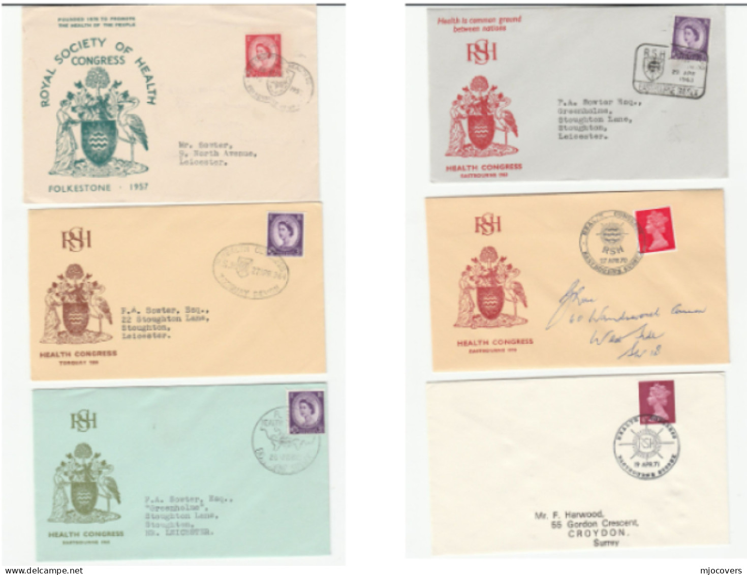 Collection 6 Diff HEALTH CONGRESS Event COVERS 1950s - 70s  GB Medicine Eastbourne Folkestone Torquay Stamps Cover - Collections (sans Albums)