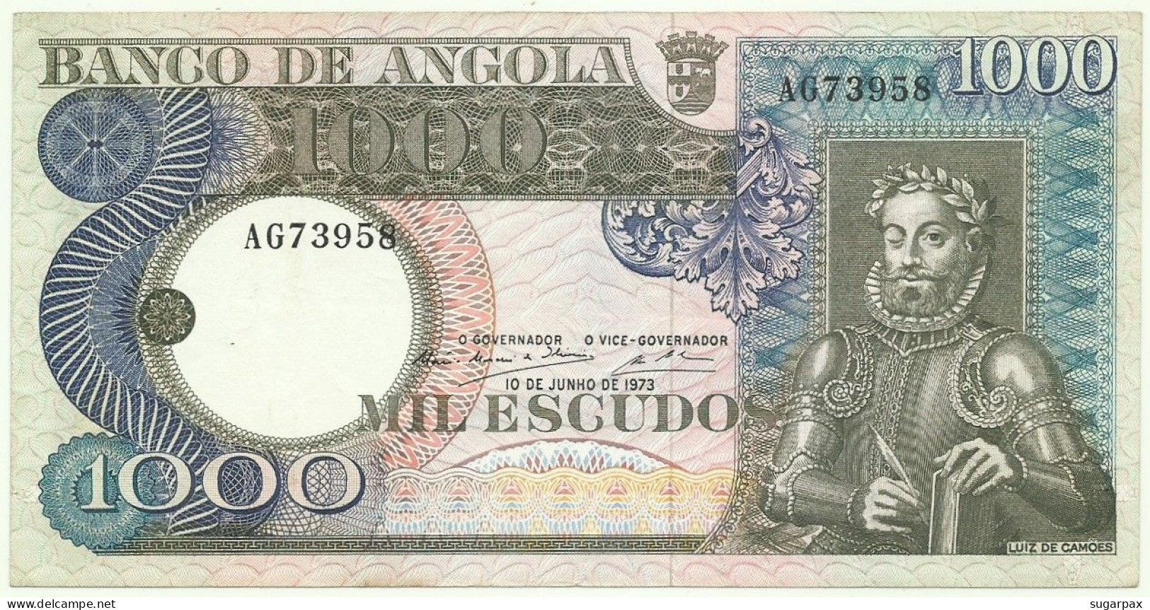 Angola - 1000 Escudos - 10.6.1973 - Pick: 108 - Serie AG - Luiz De Camões - PORTUGAL - 1.000 - Angola